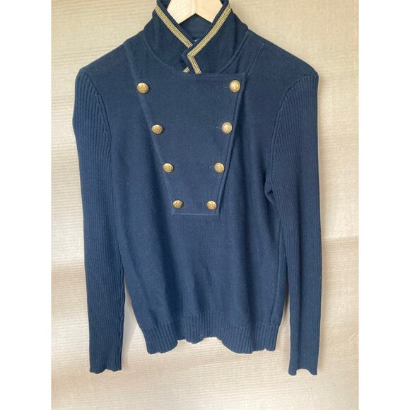 LAUREN RALPH LAUREN dark blue sweater gold buttons and trim sz M military style - Picture 2 of 9